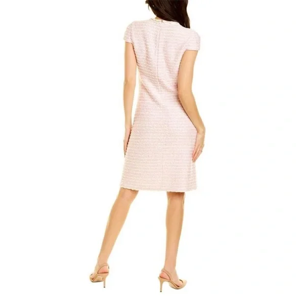 St.John Tweed Sheath Dress Pink French Rose Combo With Silver Metallic Size 10 - Picture 2 of 16